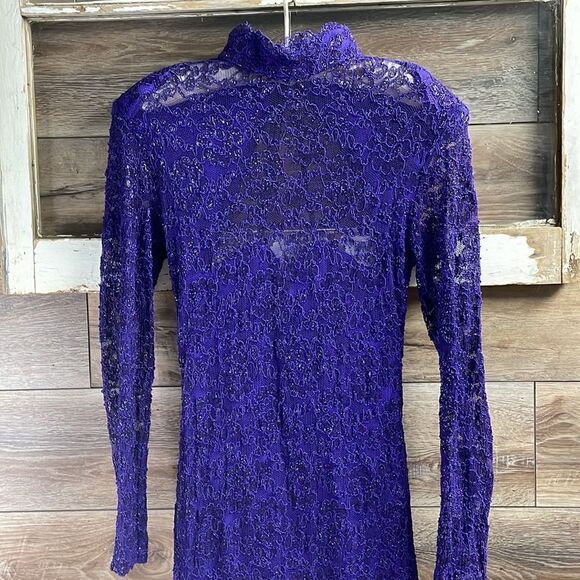 Betsy & Adam Purple Lace Pencil Style Cocktail Dress, Size 9-10, Vintage 80’s - Picture 3 of 10